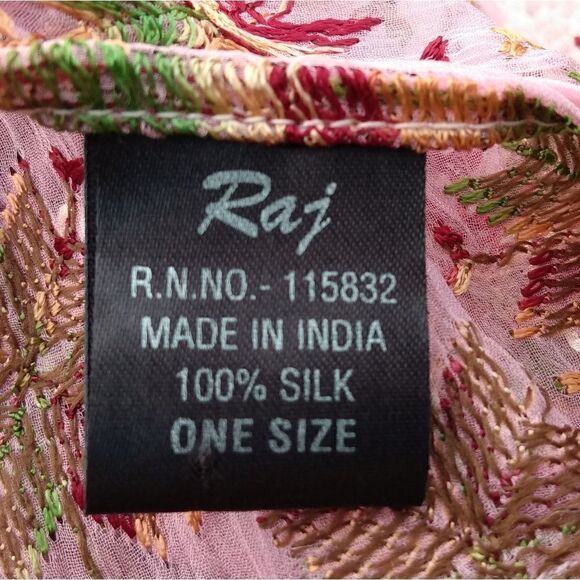 NWOT RAJ Pink & Multicolored Embroidered Stars Sequins Silk India Scarf/Wrap - Picture 11 of 11